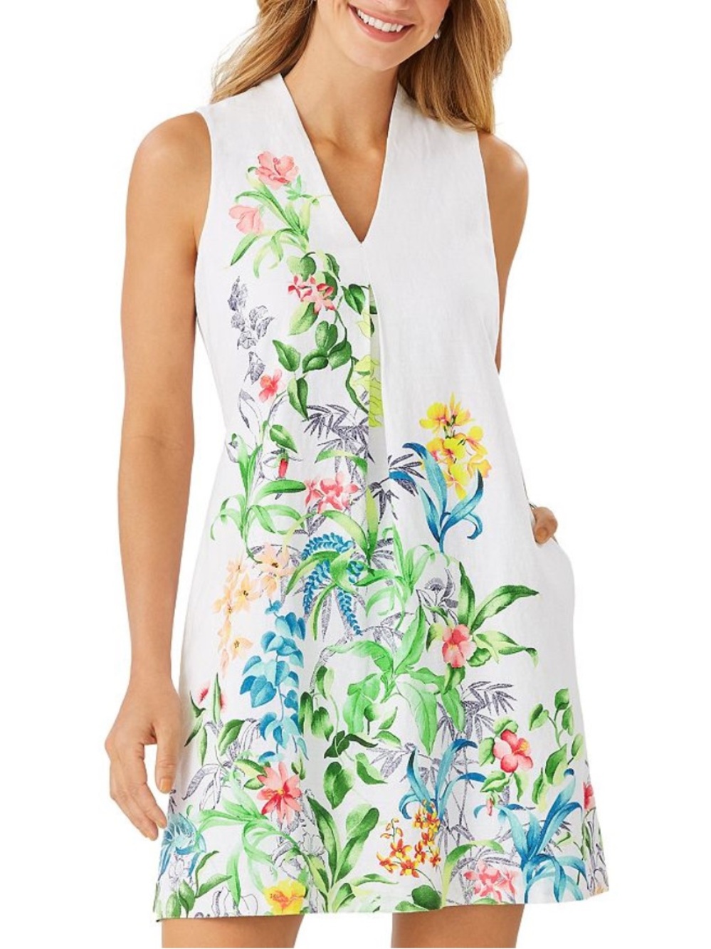 Tommy Bahama Floral Linen Dress Medium Tropical All-Over Print Beachy Colorful